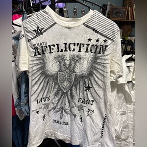 Affliction White Graphic Tee with Bold Emblem